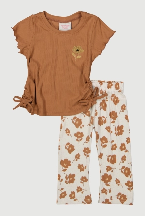 Baby Girls 12-24M Ribbed Short Sleeve Top and Floral Pants