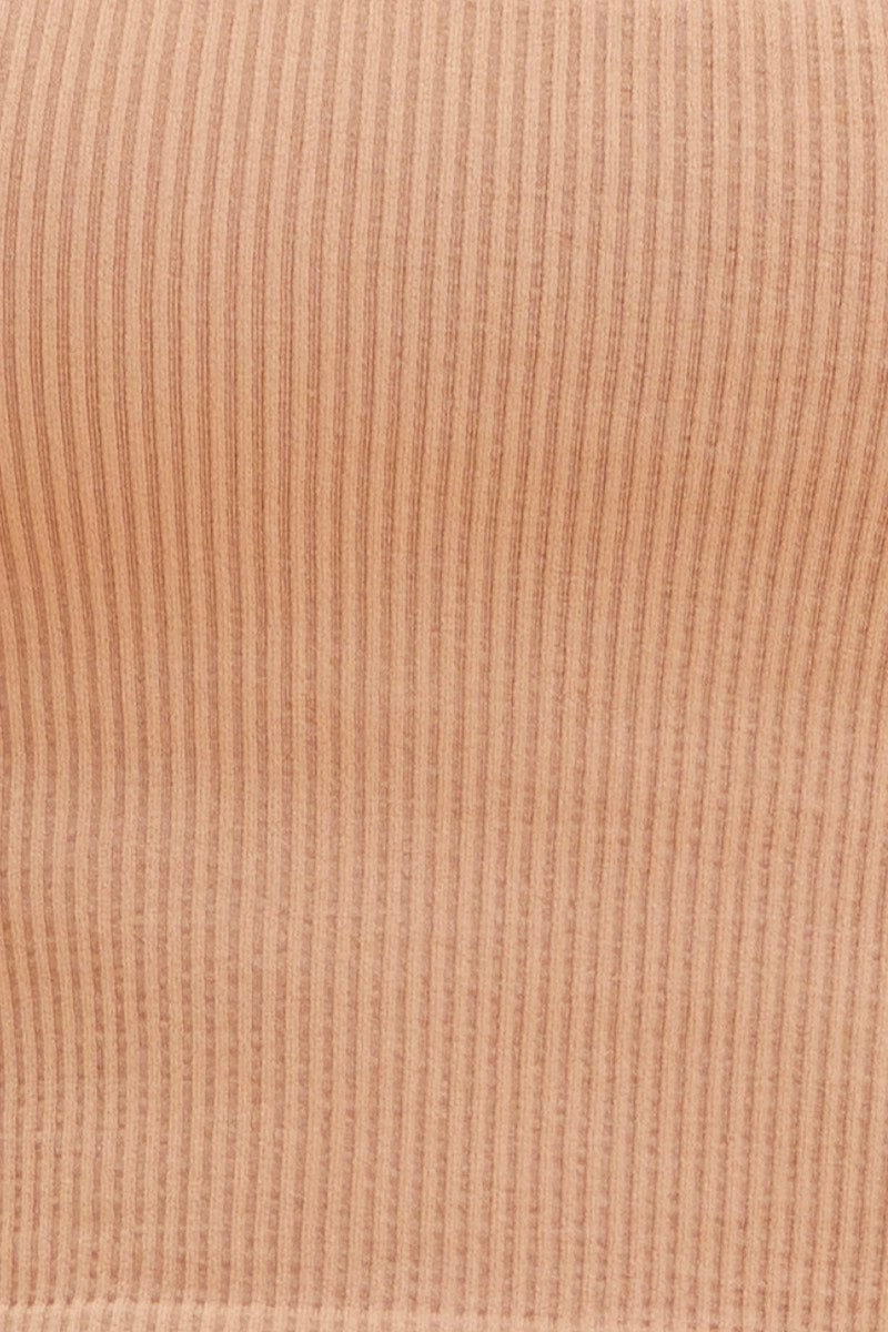 Beige Seamless Singlet Top Scoop Neck Rib Crop