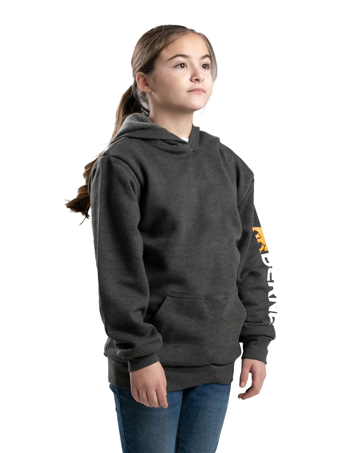 Berne Youth Girls Signature Sleeve Graphite Fleece Hoodie