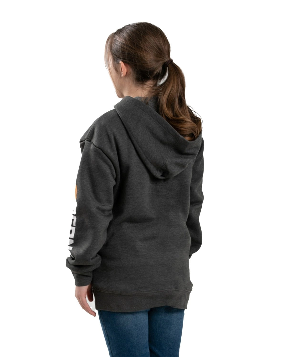 Berne Youth Girls Signature Sleeve Graphite Fleece Hoodie