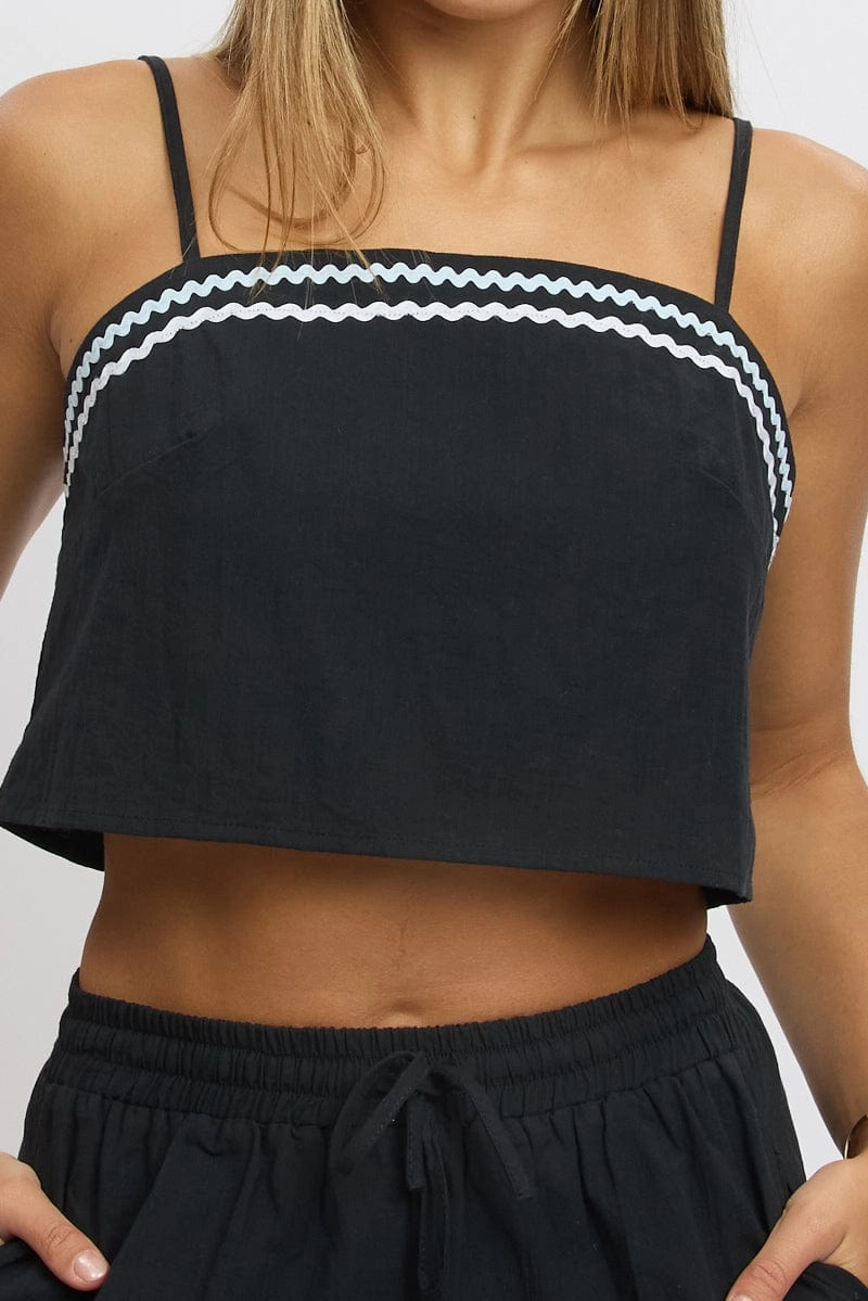 Black Cami Top Sleeveless Ric Rac