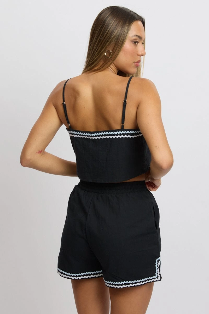 Black Cami Top Sleeveless Ric Rac