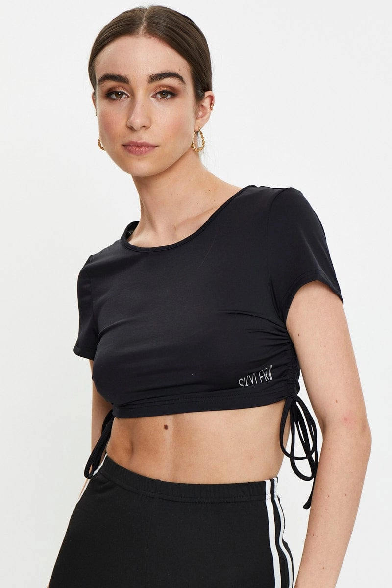 Black Drawstring Activewear T Shirt