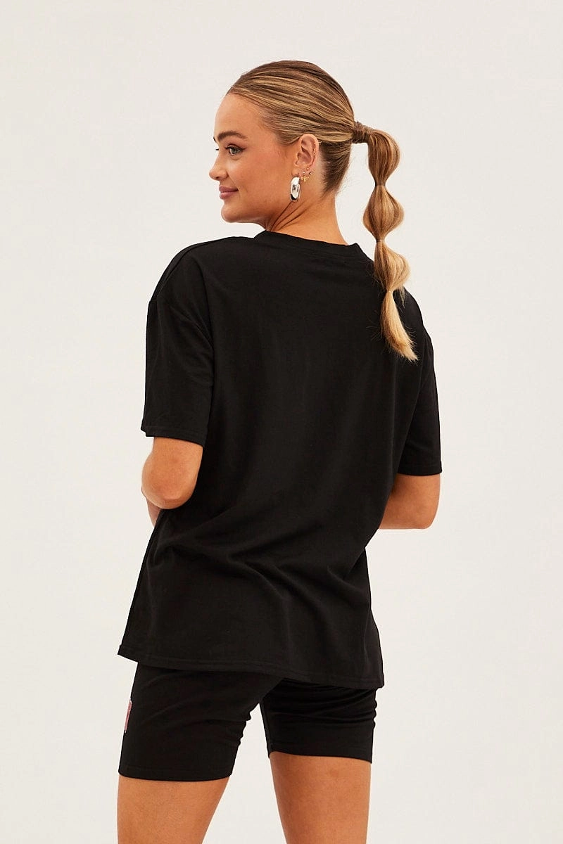 Black Graphic T And Biker Shorts Set