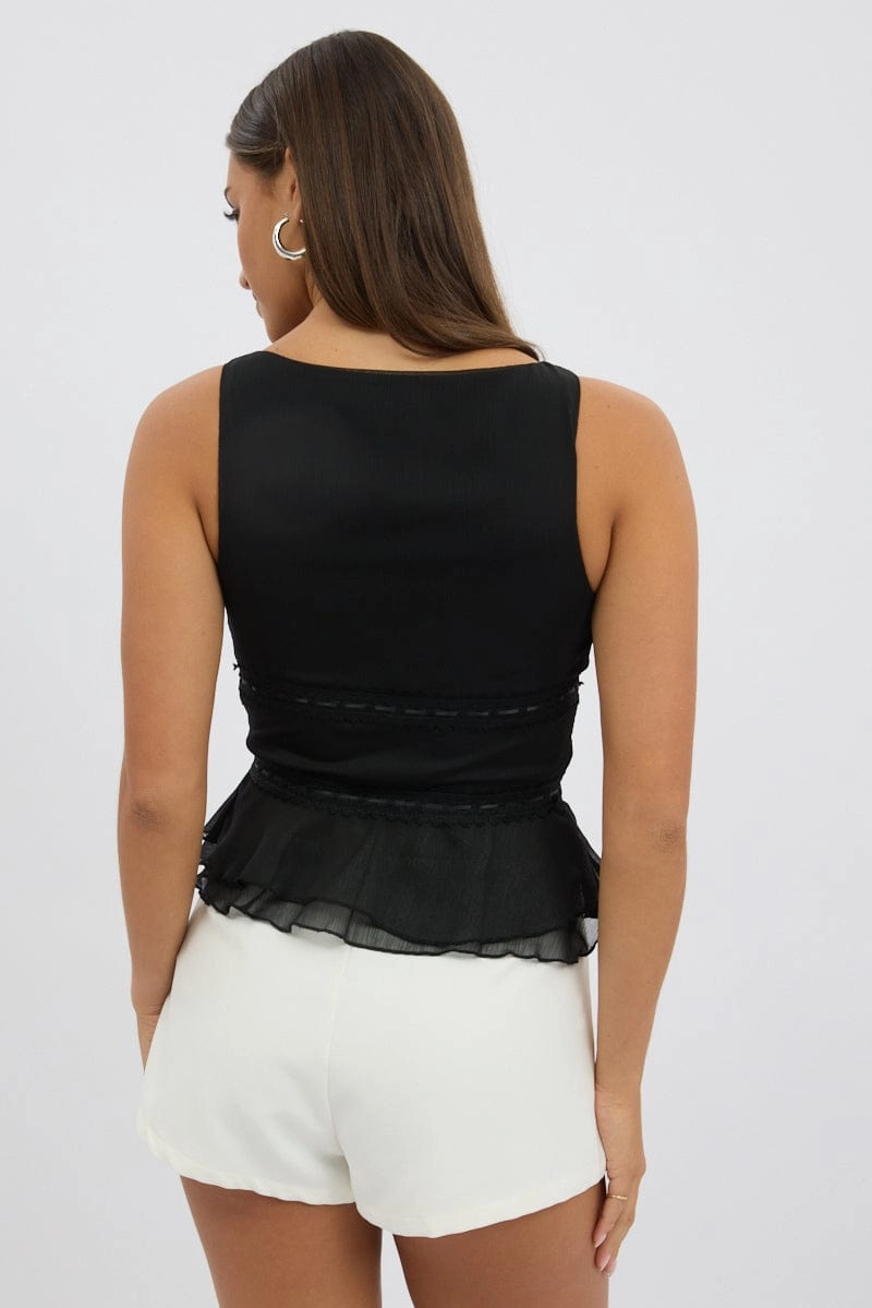 Black Tie Front Top Sleeveless Chiffon