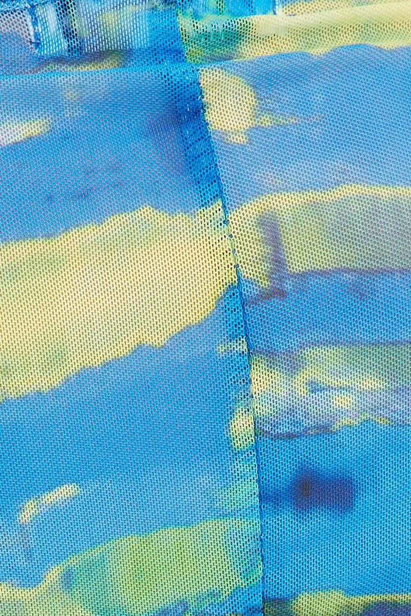 Blue Abstract Shrug & Bandeau Set Long Sleeve Scarf Hem Mesh