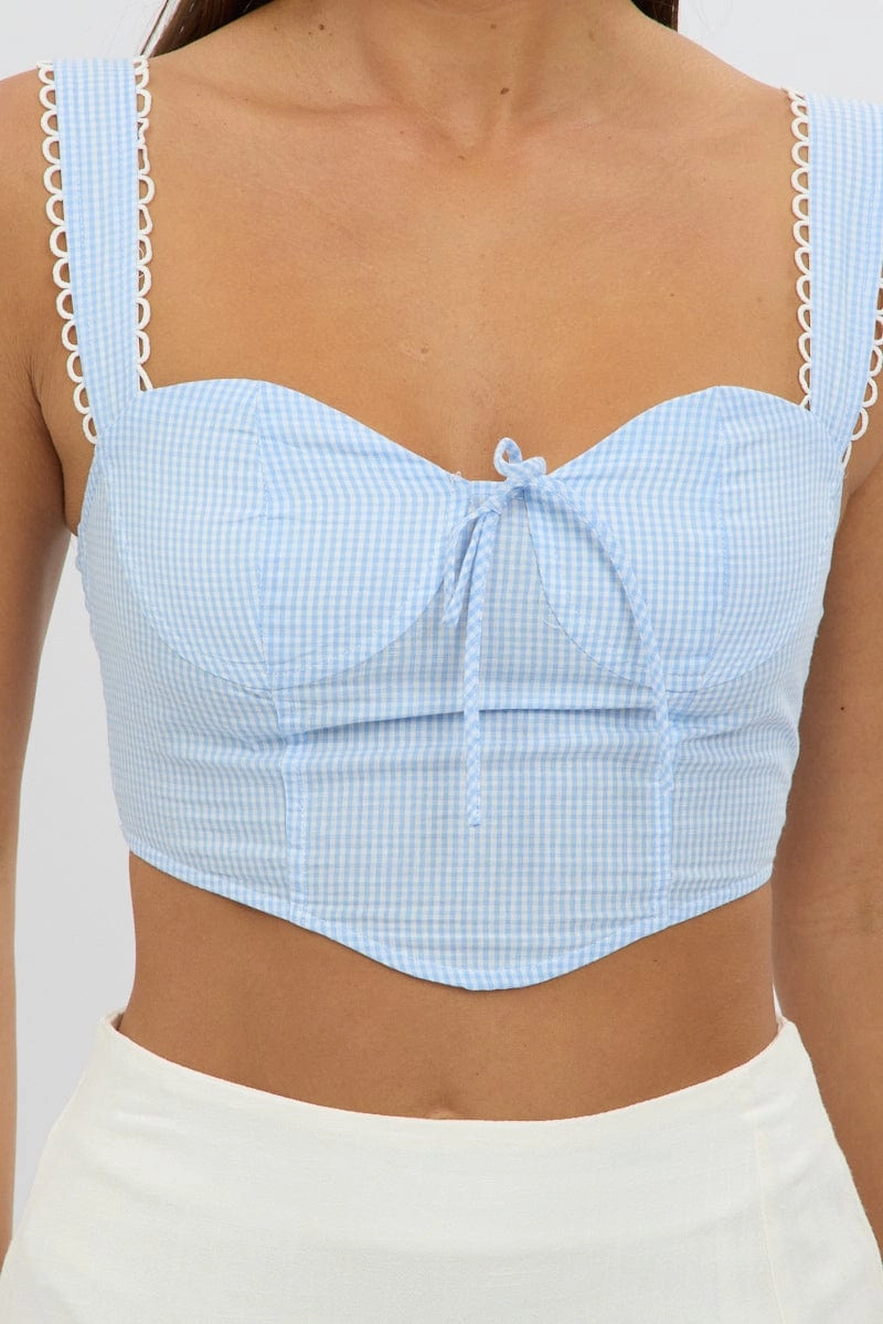 Blue Check Crop Top Sleeveless Corset