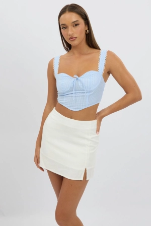 Blue Check Crop Top Sleeveless Corset