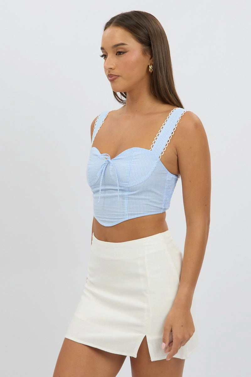 Blue Check Crop Top Sleeveless Corset