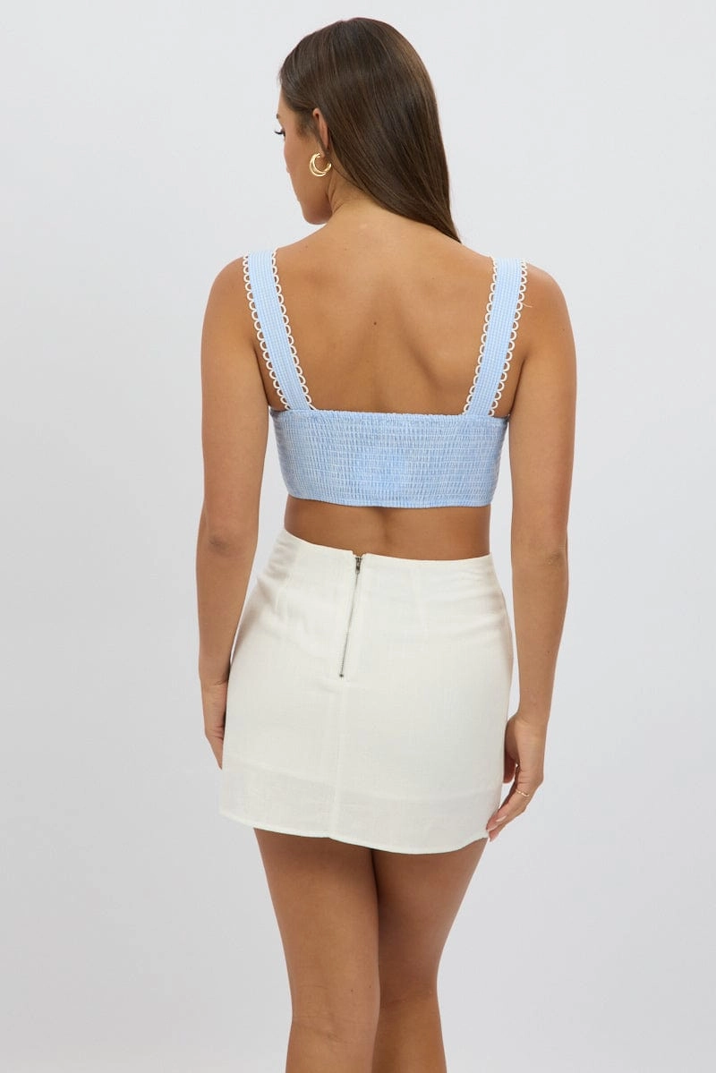 Blue Check Crop Top Sleeveless Corset