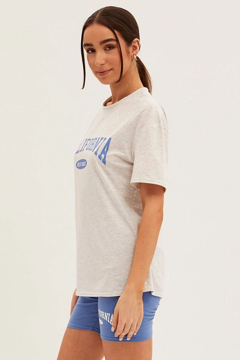 Blue Graphic T And Biker Shorts Set