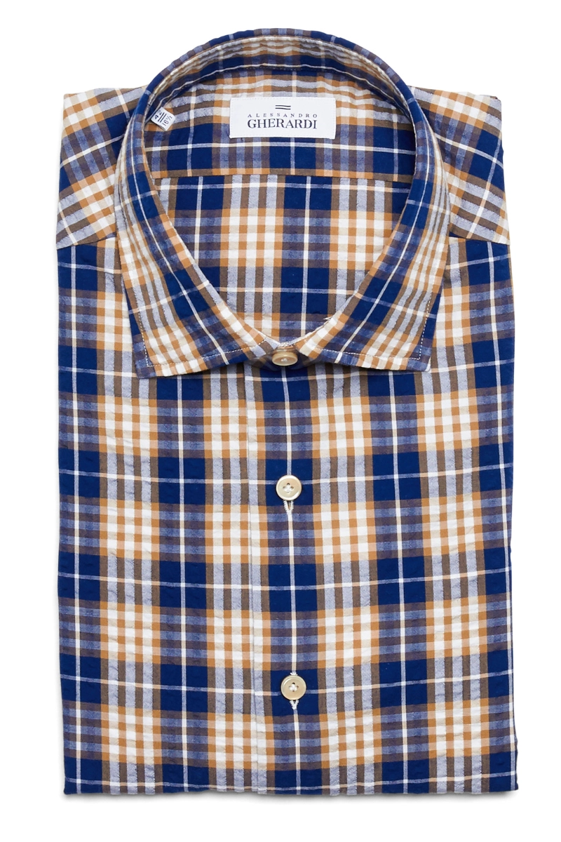 Blue Tan Plaid Shirt