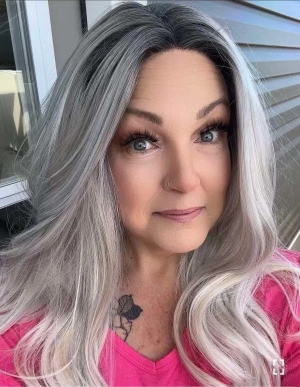 Brenda Collection-Bonnie Ashy Grey T Parting with rooting Natural Glueless Lace Front Wig-TK115-2433