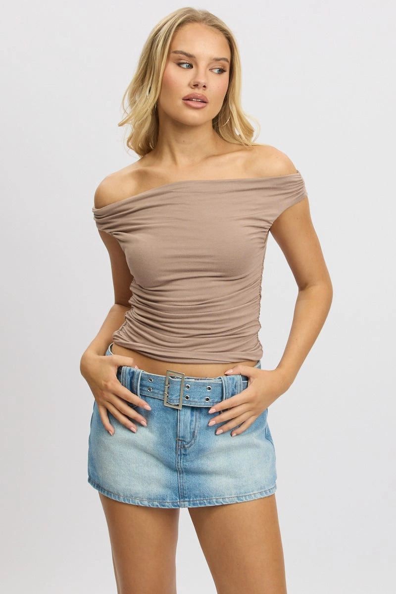 Brown Off Shoulder Top