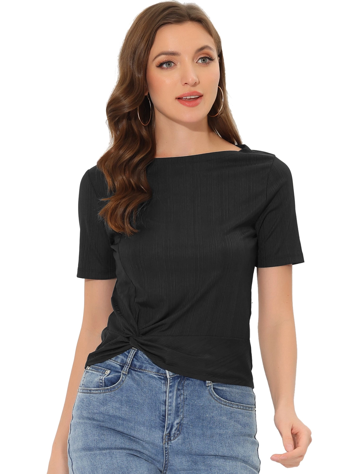 Casual Round Neck Short Sleeve Twist Knot Tee T-Shirt