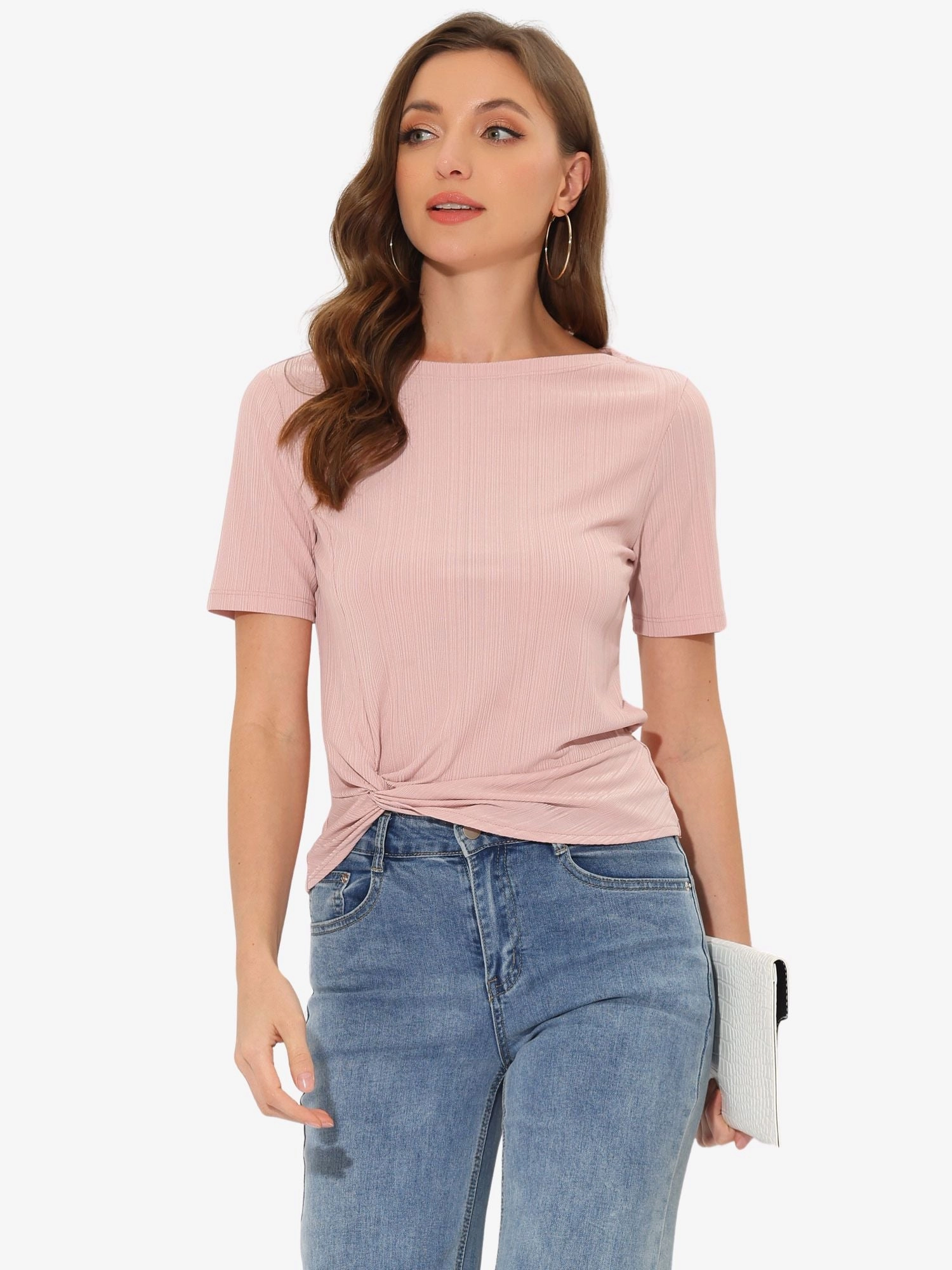 Casual Round Neck Short Sleeve Twist Knot Tee T-Shirt