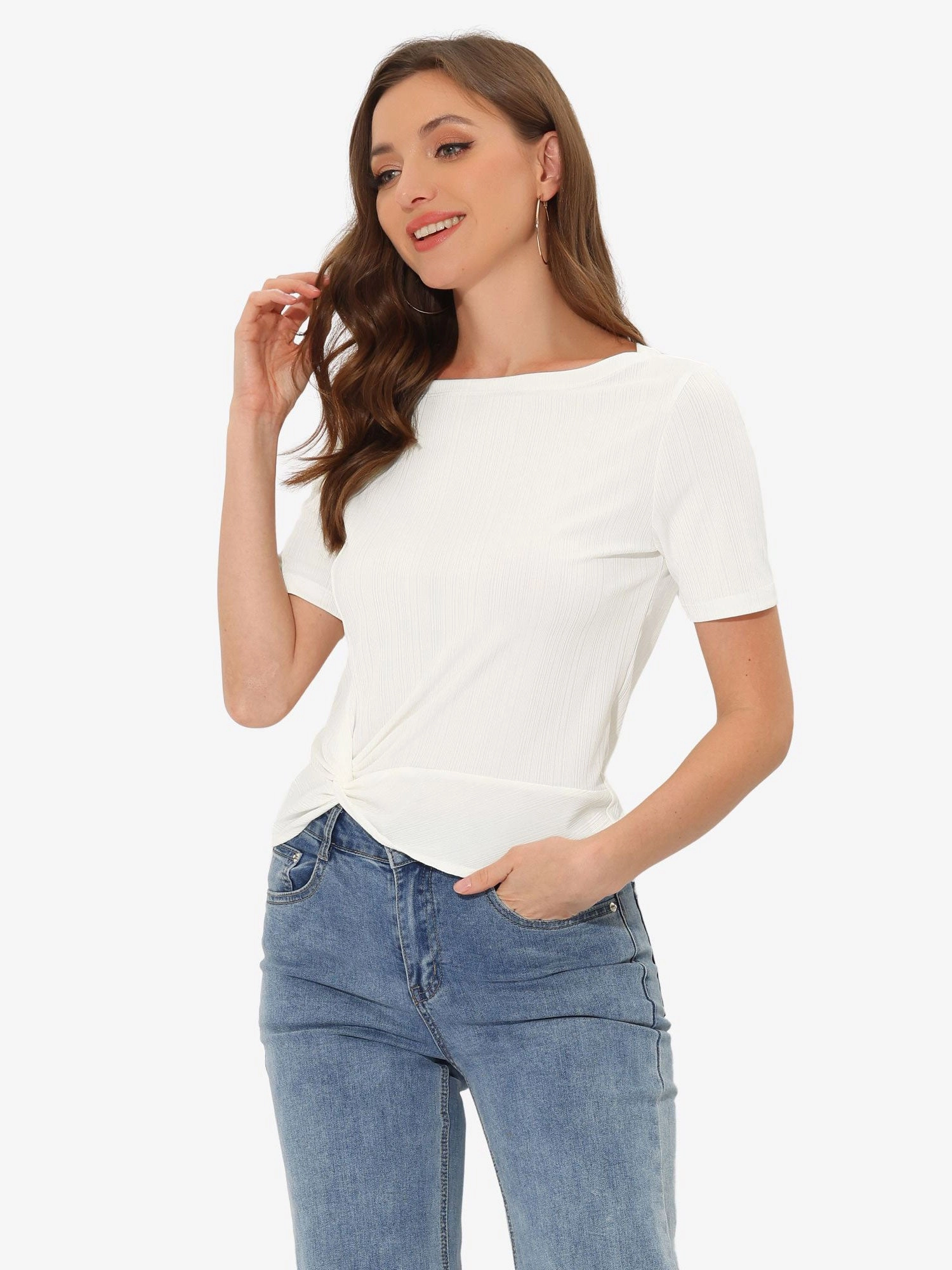 Casual Round Neck Short Sleeve Twist Knot Tee T-Shirt