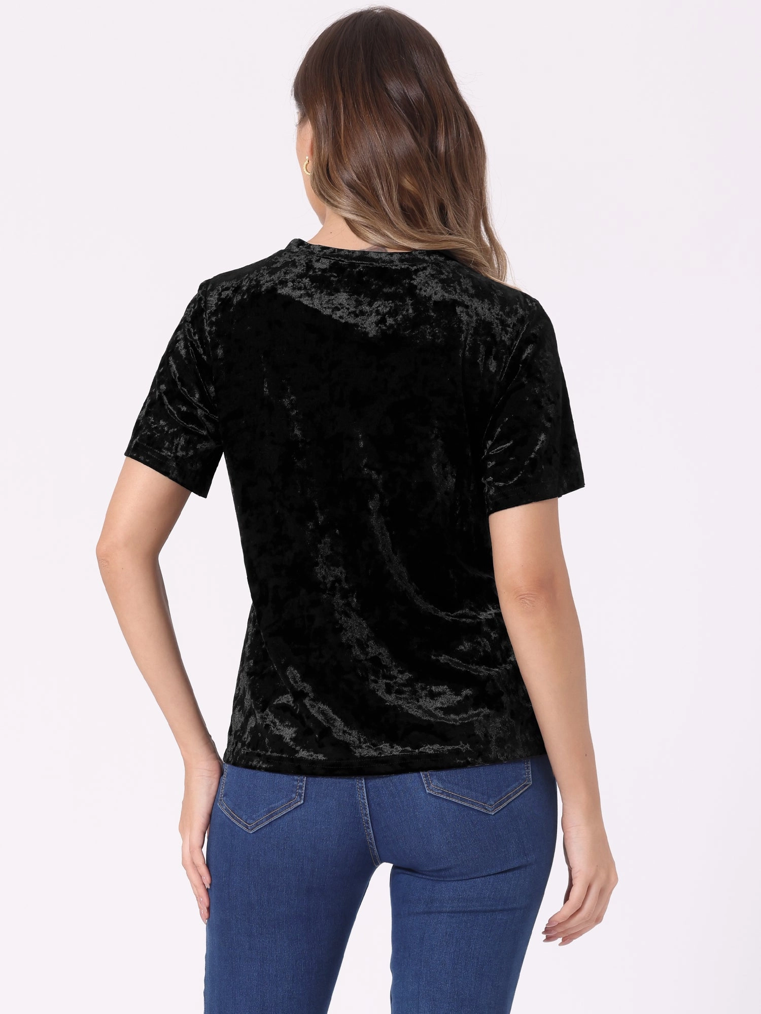 Casual Velvet Top Solid Round Neck Short Sleeve T-Shirt