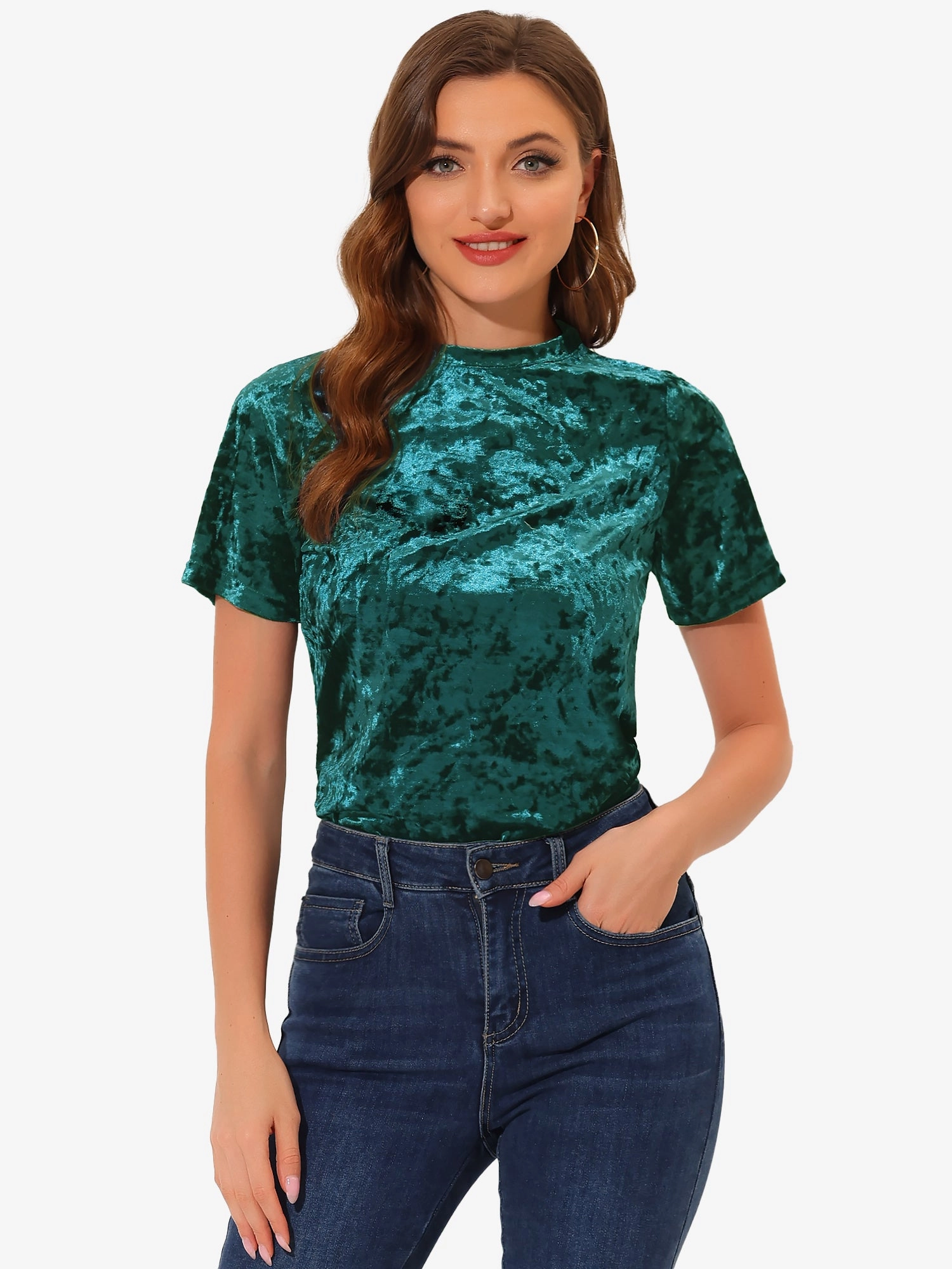 Casual Velvet Top Solid Round Neck Short Sleeve T-Shirt