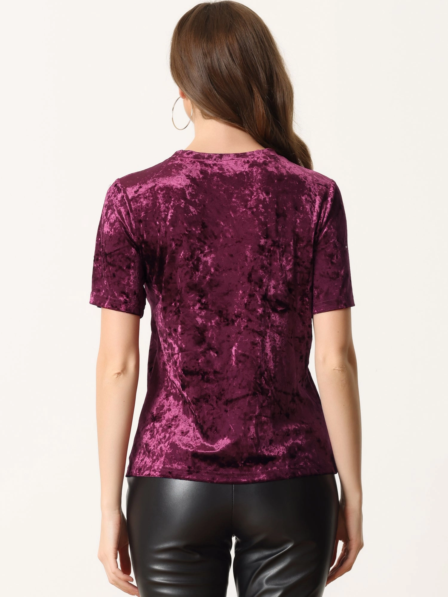 Casual Velvet Top Solid Round Neck Short Sleeve T-Shirt