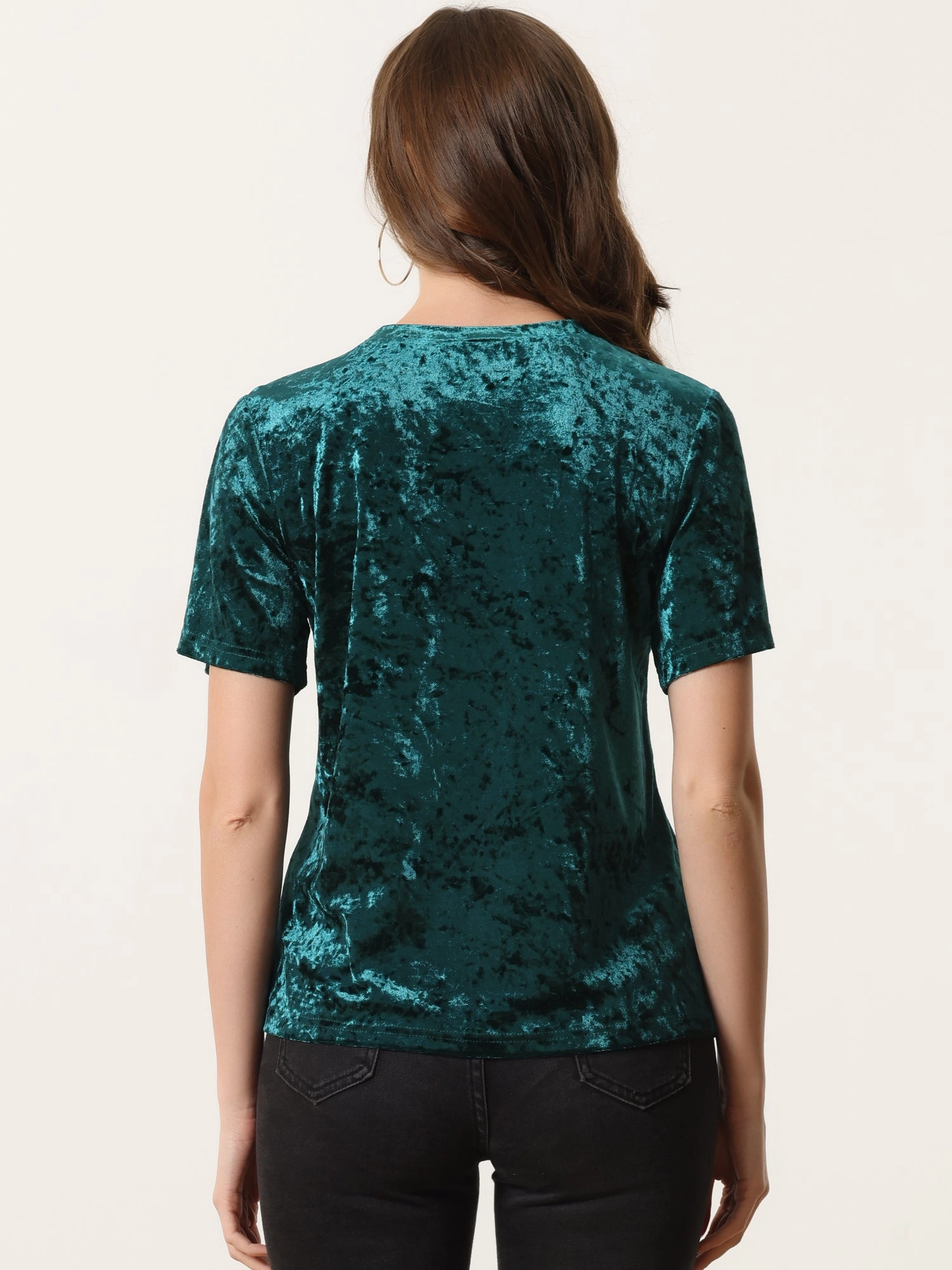 Casual Velvet Top Solid Round Neck Short Sleeve T-Shirt