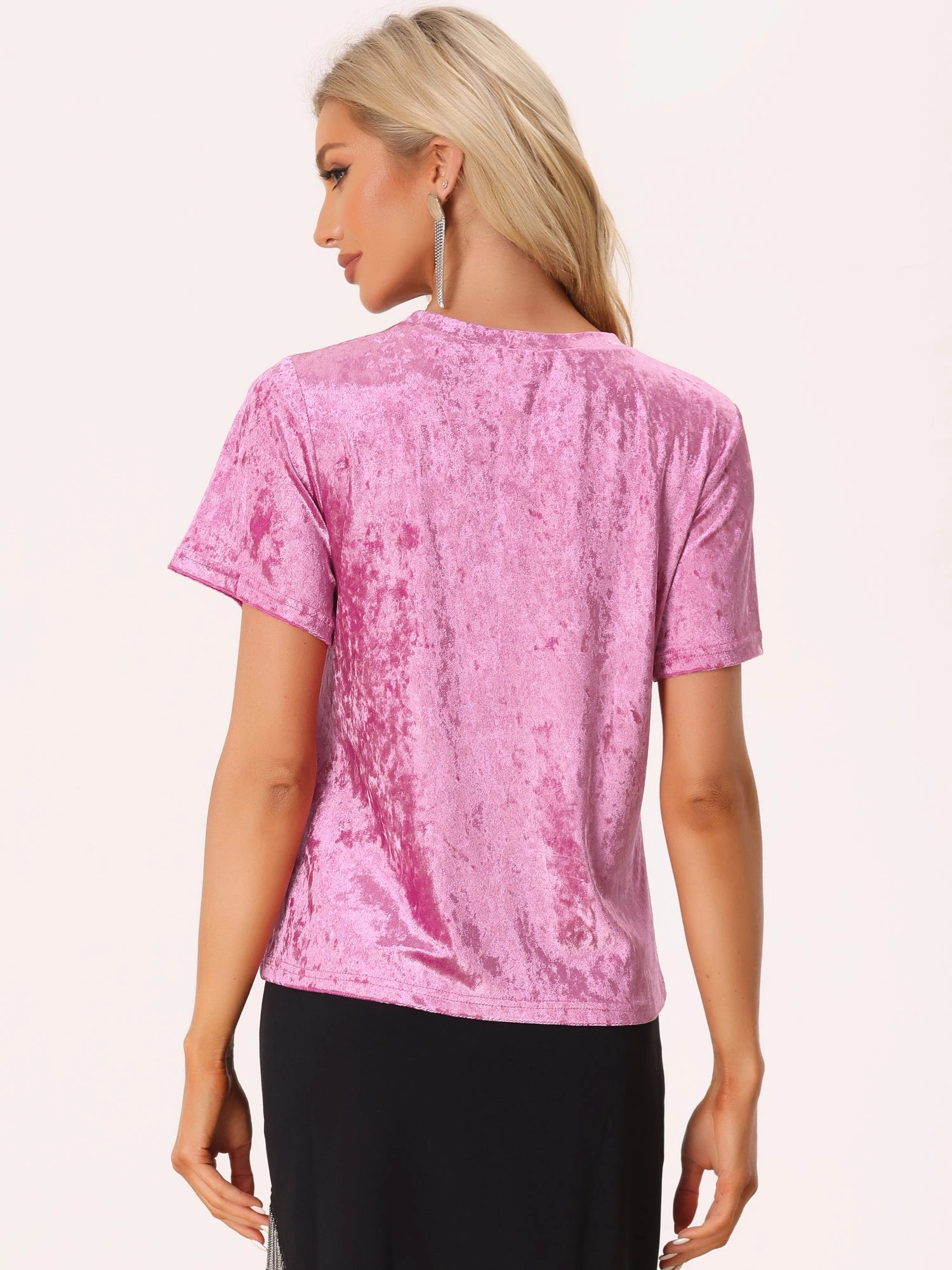 Casual Velvet Top Solid Round Neck Short Sleeve T-Shirt