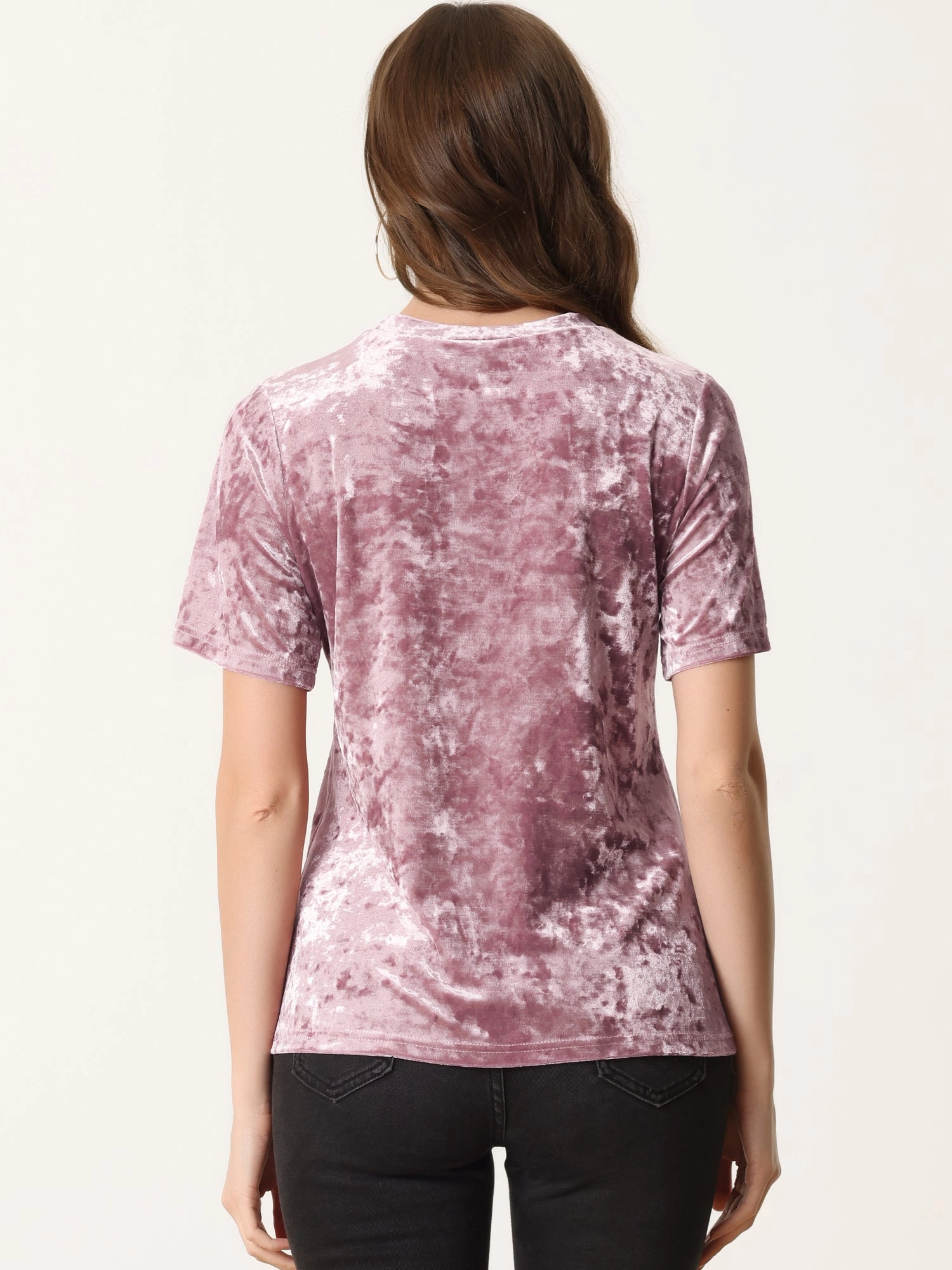 Casual Velvet Top Solid Round Neck Short Sleeve T-Shirt