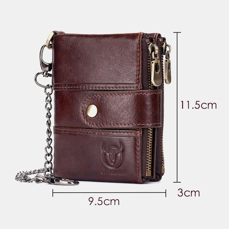 Chain Wallets For Men Leather Vintage RFID Blocking Foldable Anti-Theft Coins Wallets