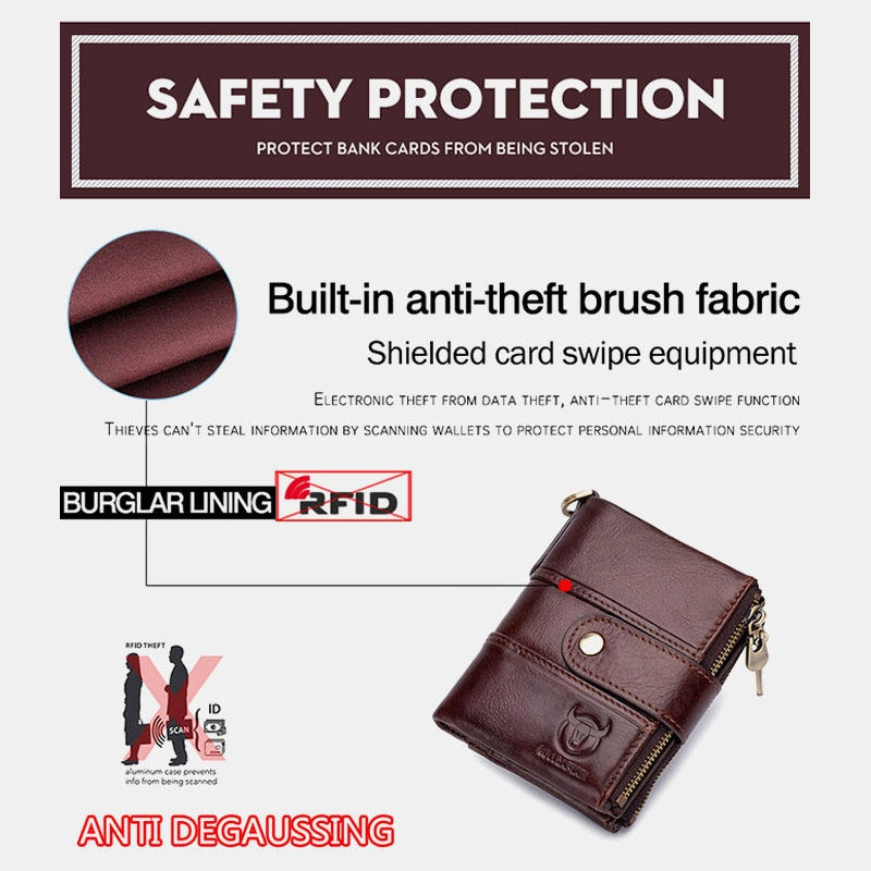 Chain Wallets For Men Leather Vintage RFID Blocking Foldable Anti-Theft Coins Wallets
