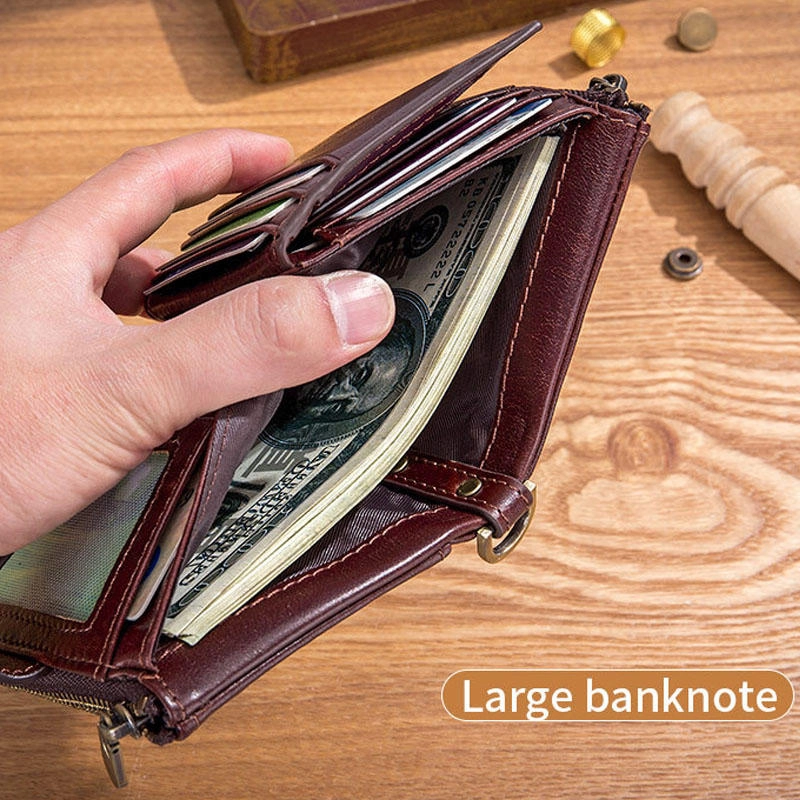 Chain Wallets For Men Leather Vintage RFID Blocking Foldable Anti-Theft Coins Wallets