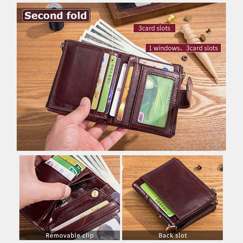 Chain Wallets For Men Leather Vintage RFID Blocking Foldable Anti-Theft Coins Wallets