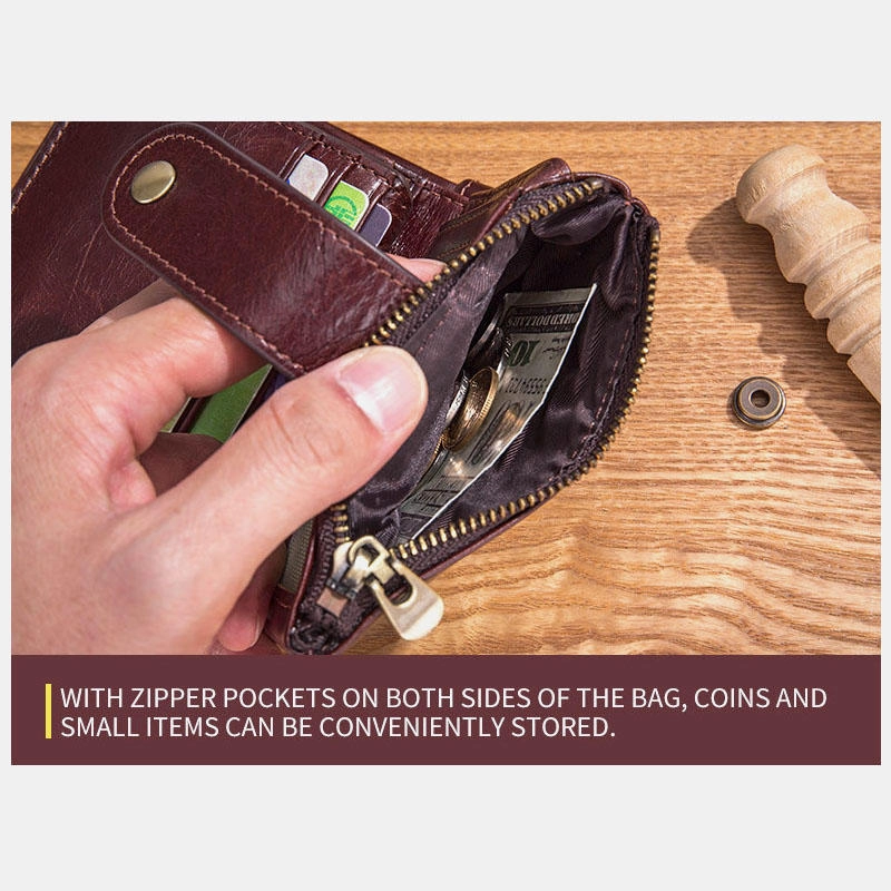 Chain Wallets For Men Leather Vintage RFID Blocking Foldable Anti-Theft Coins Wallets