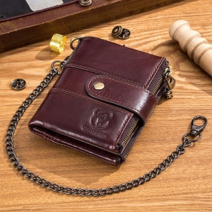 Chain Wallets For Men Leather Vintage RFID Blocking Foldable Anti-Theft Coins Wallets