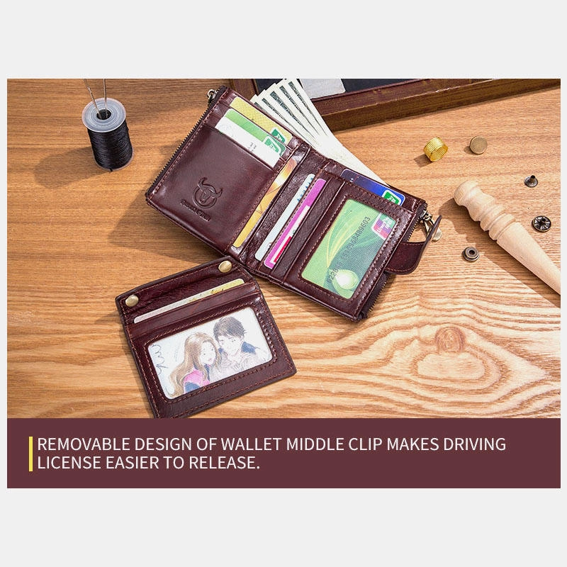 Chain Wallets For Men Leather Vintage RFID Blocking Foldable Anti-Theft Coins Wallets