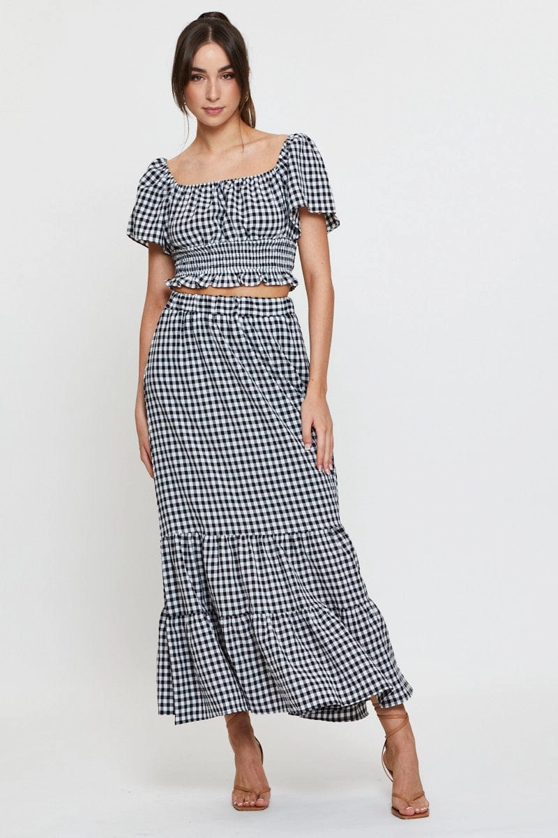 Check Crop Top Off Shoulder