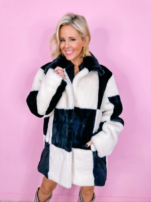 CHECK THIS OUT FUR JACKET - BLACK/WHITE