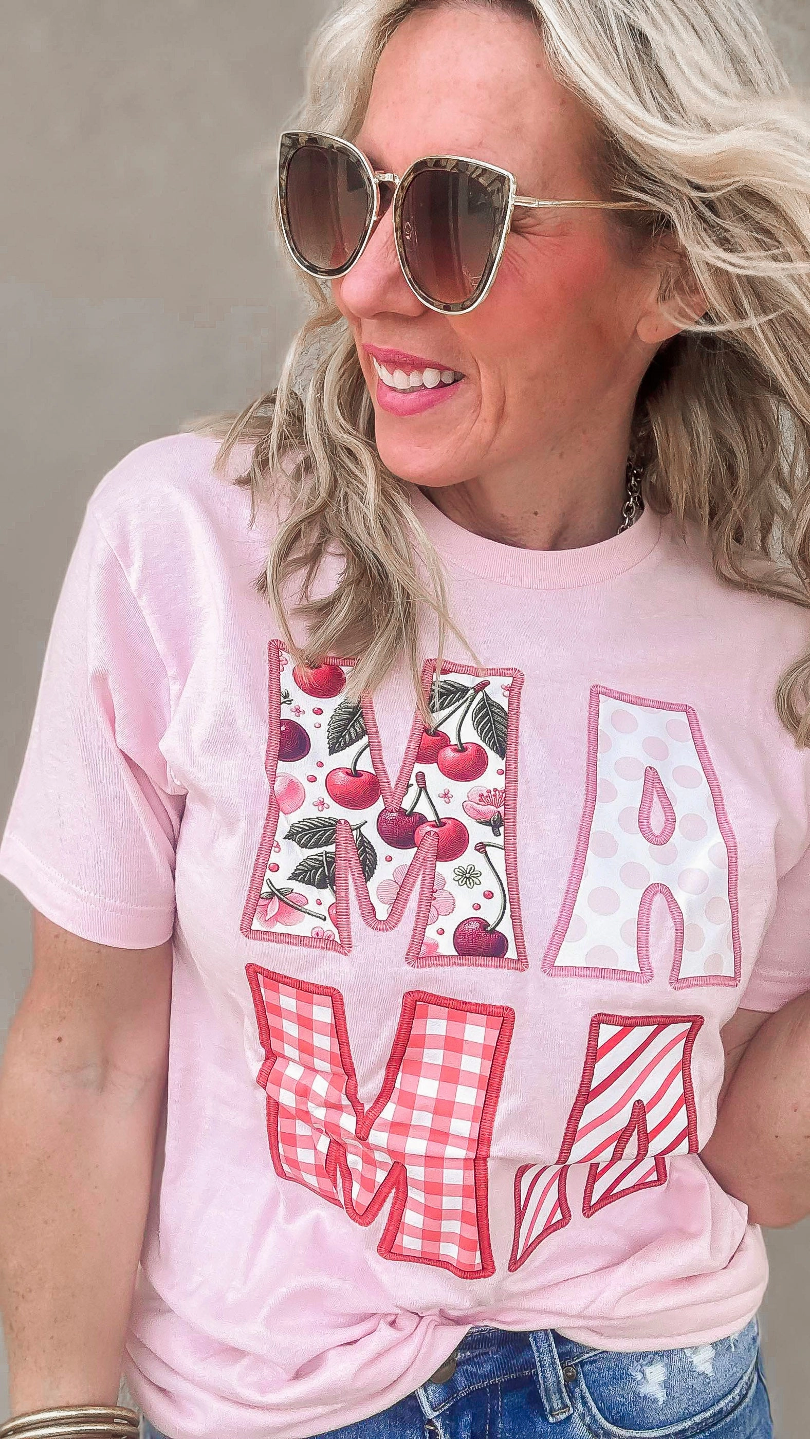 Cherry Patchwork MAMA Graphic T-shirt