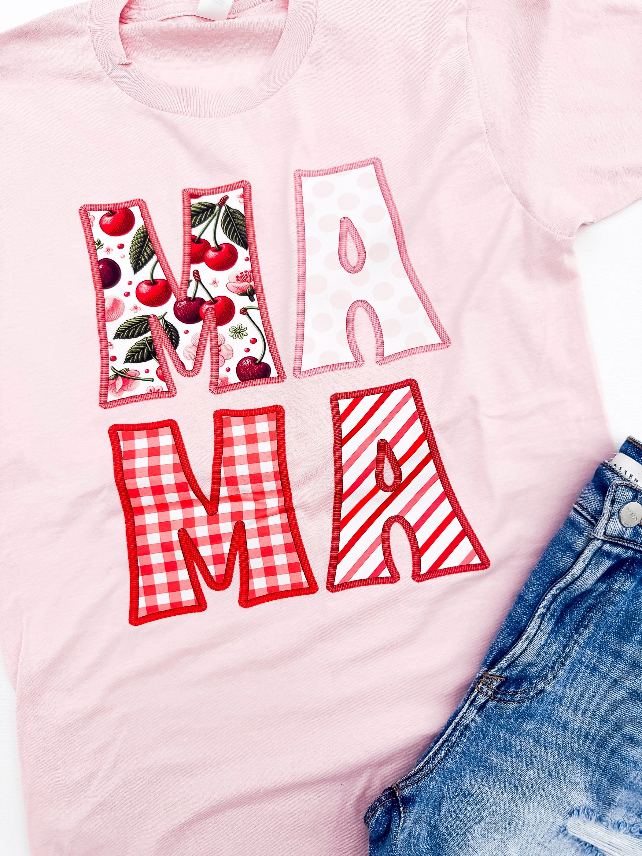 Cherry Patchwork MAMA Graphic T-shirt