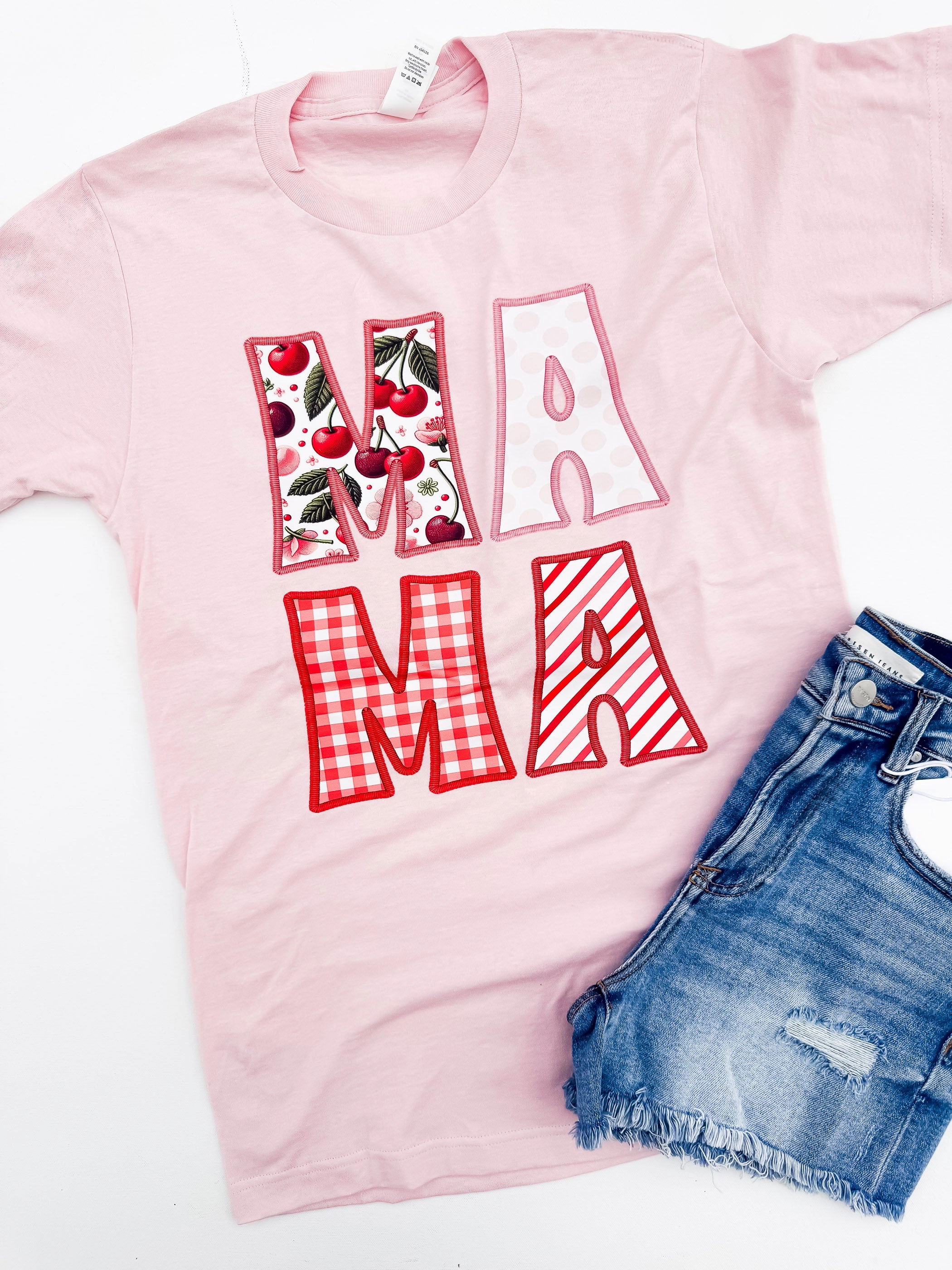 Cherry Patchwork MAMA Graphic T-shirt