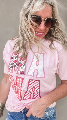 Cherry Patchwork MAMA Graphic T-shirt