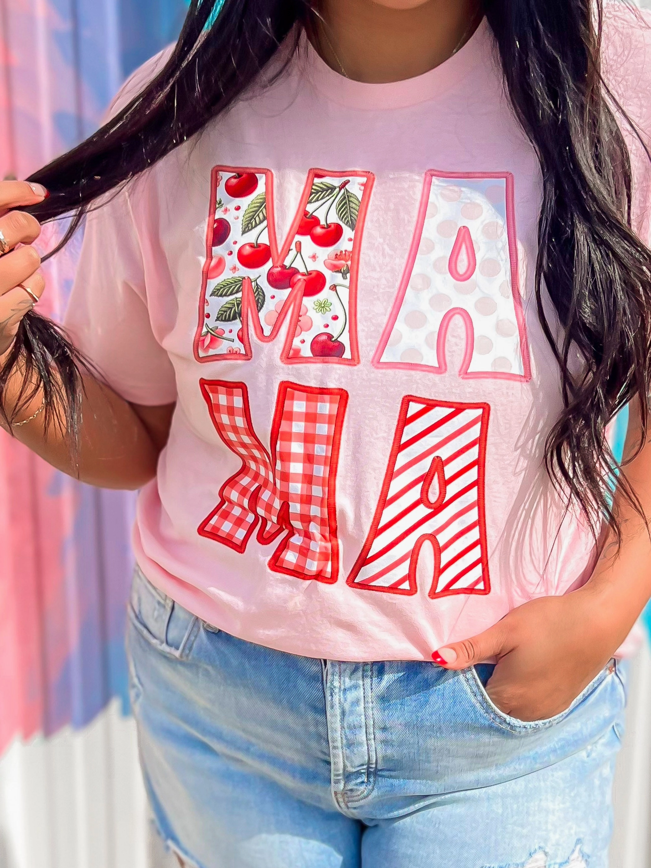 Cherry Patchwork MAMA Graphic T-shirt