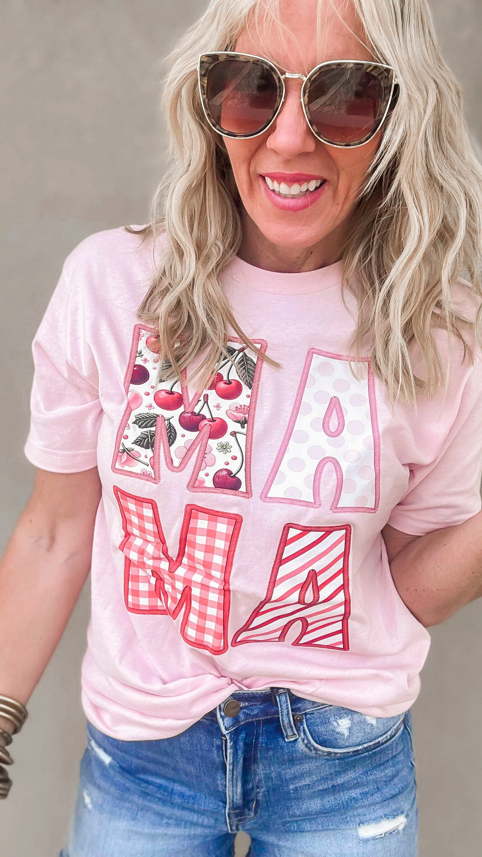 Cherry Patchwork MAMA Graphic T-shirt