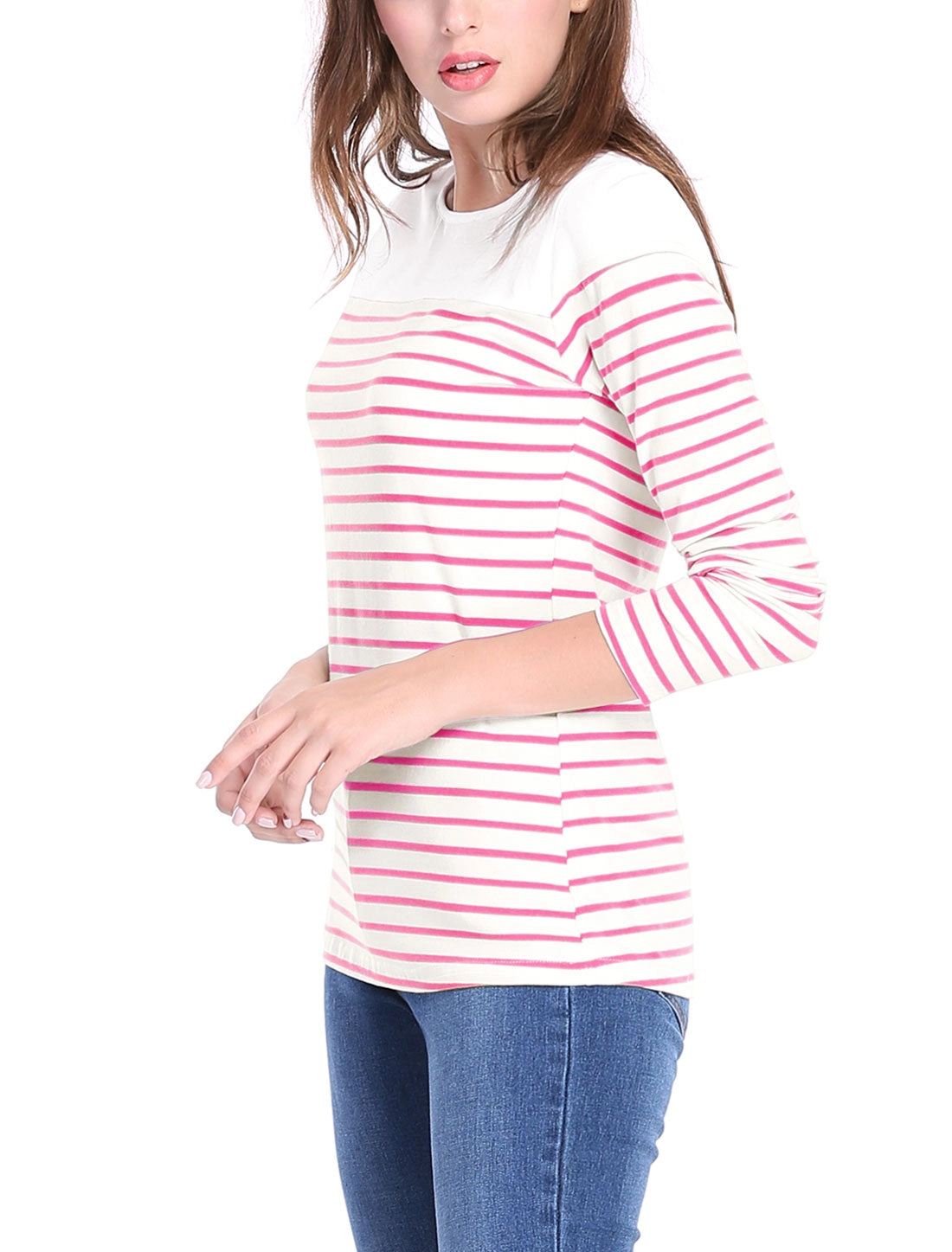 Color Block Long Sleeve Round Neck Striped T-Shirt