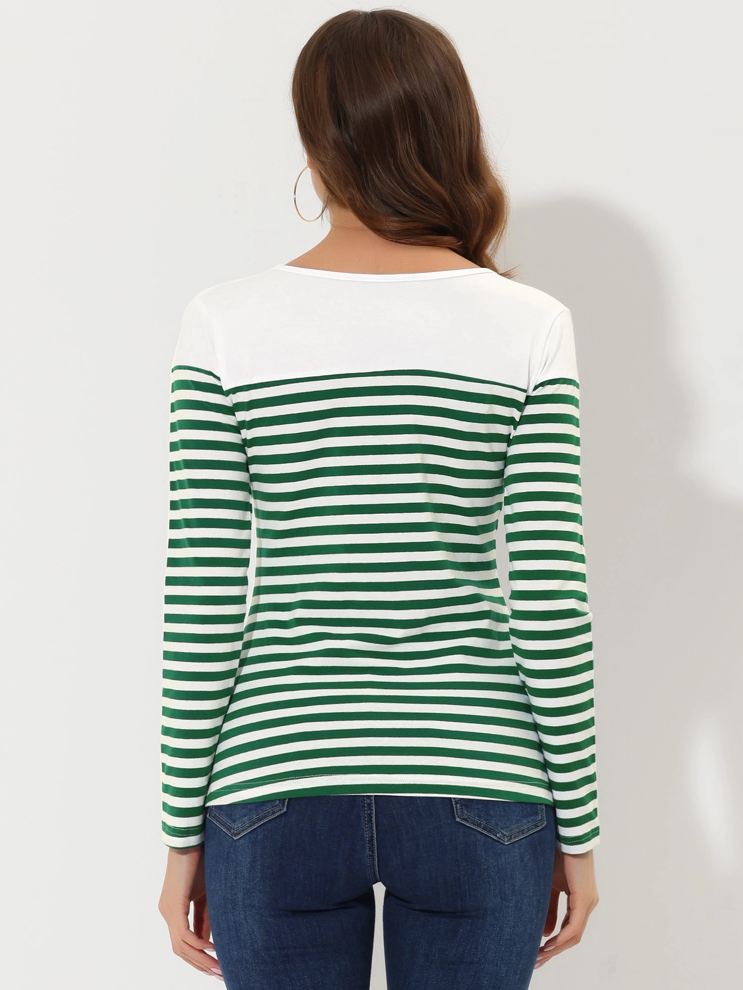 Color Block Long Sleeve Round Neck Striped T-Shirt