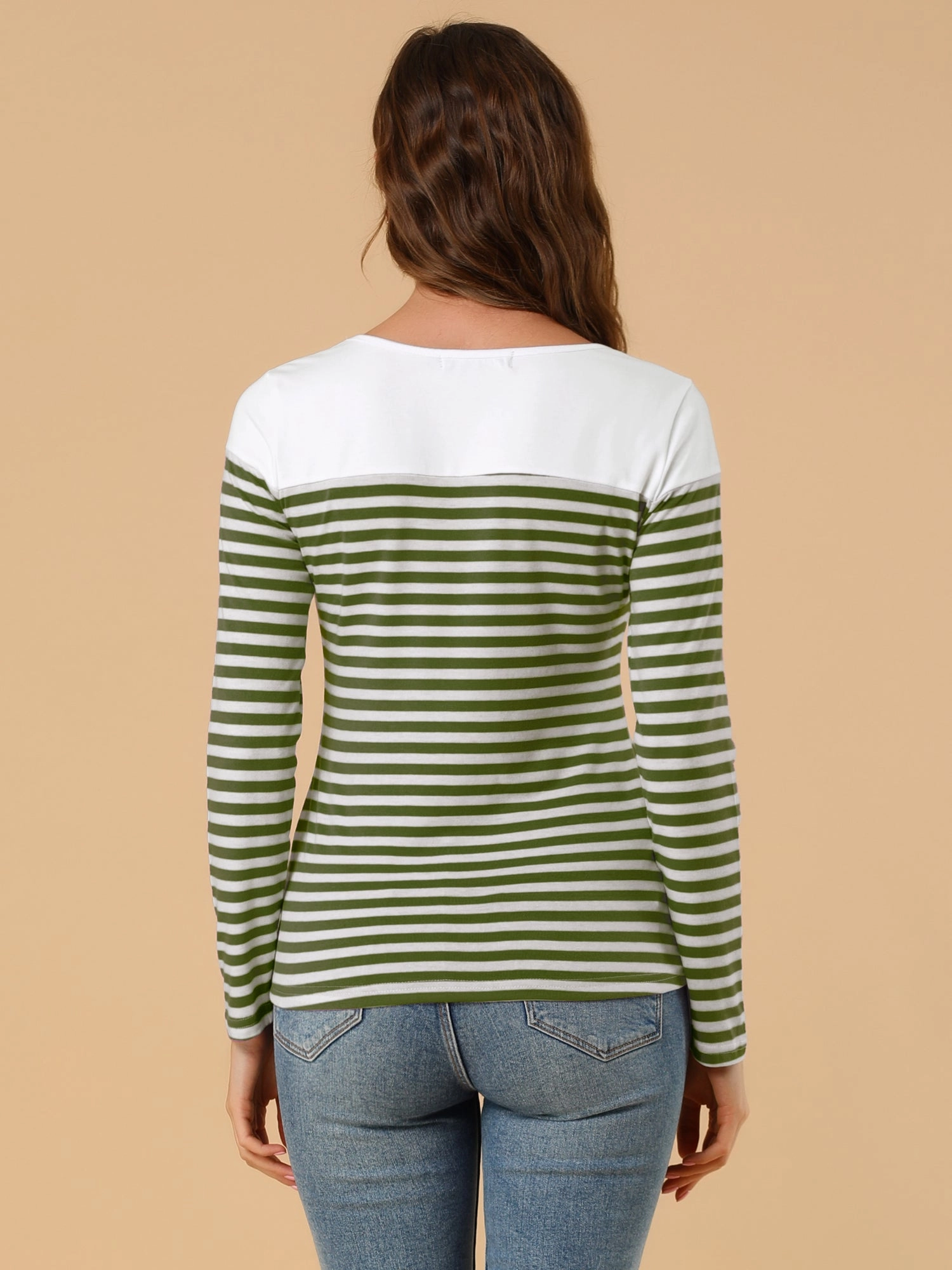 Color Block Long Sleeve Round Neck Striped T-Shirt
