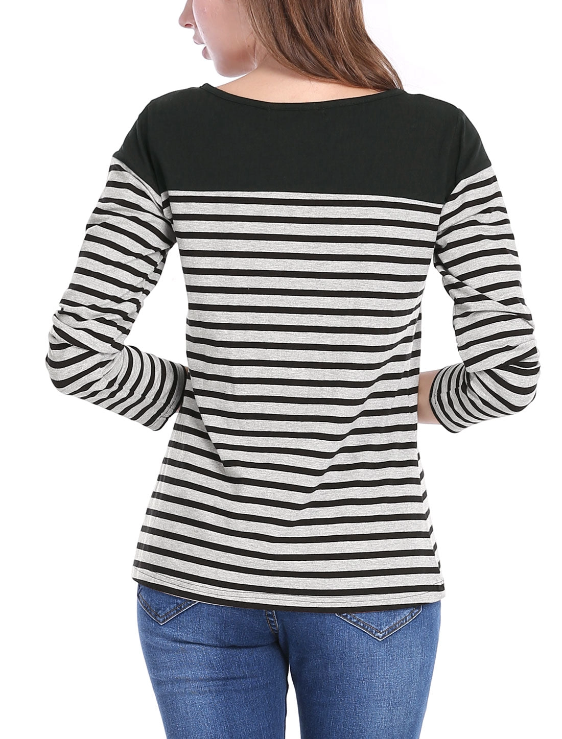 Color Block Long Sleeve Round Neck Striped T-Shirt