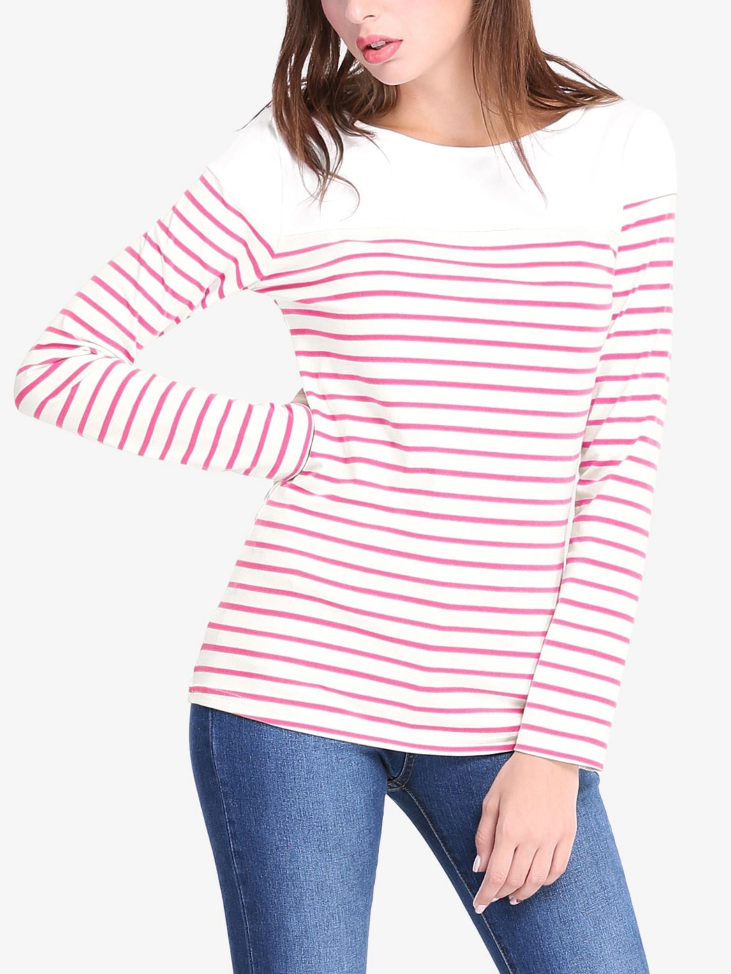 Color Block Long Sleeve Round Neck Striped T-Shirt