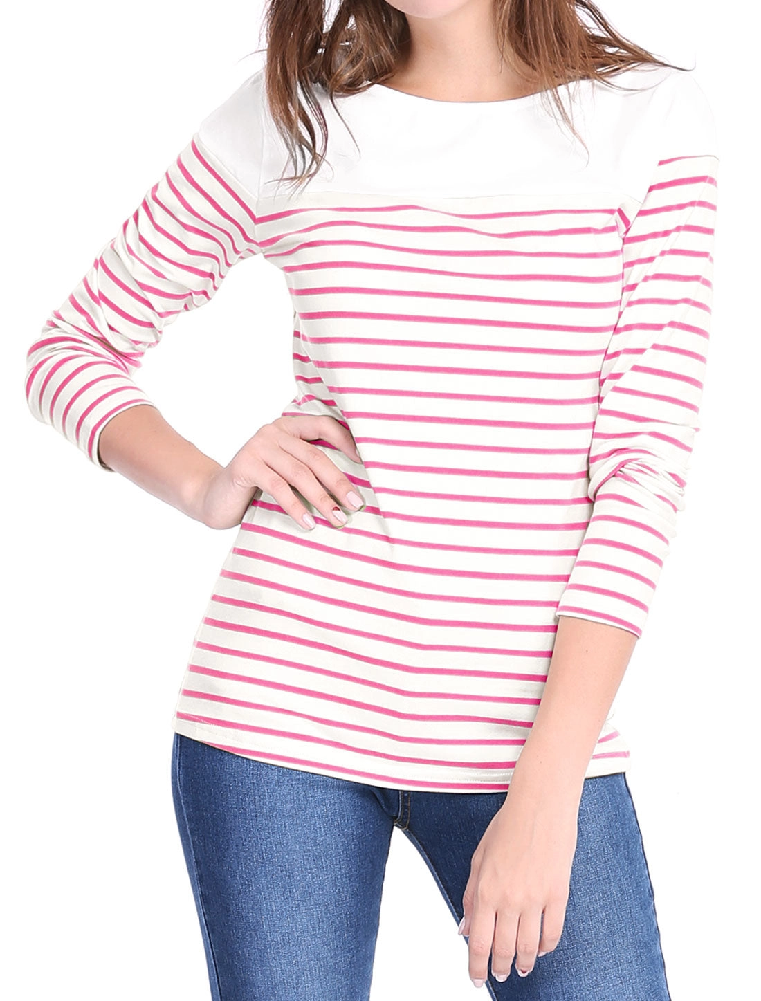 Color Block Long Sleeve Round Neck Striped T-Shirt