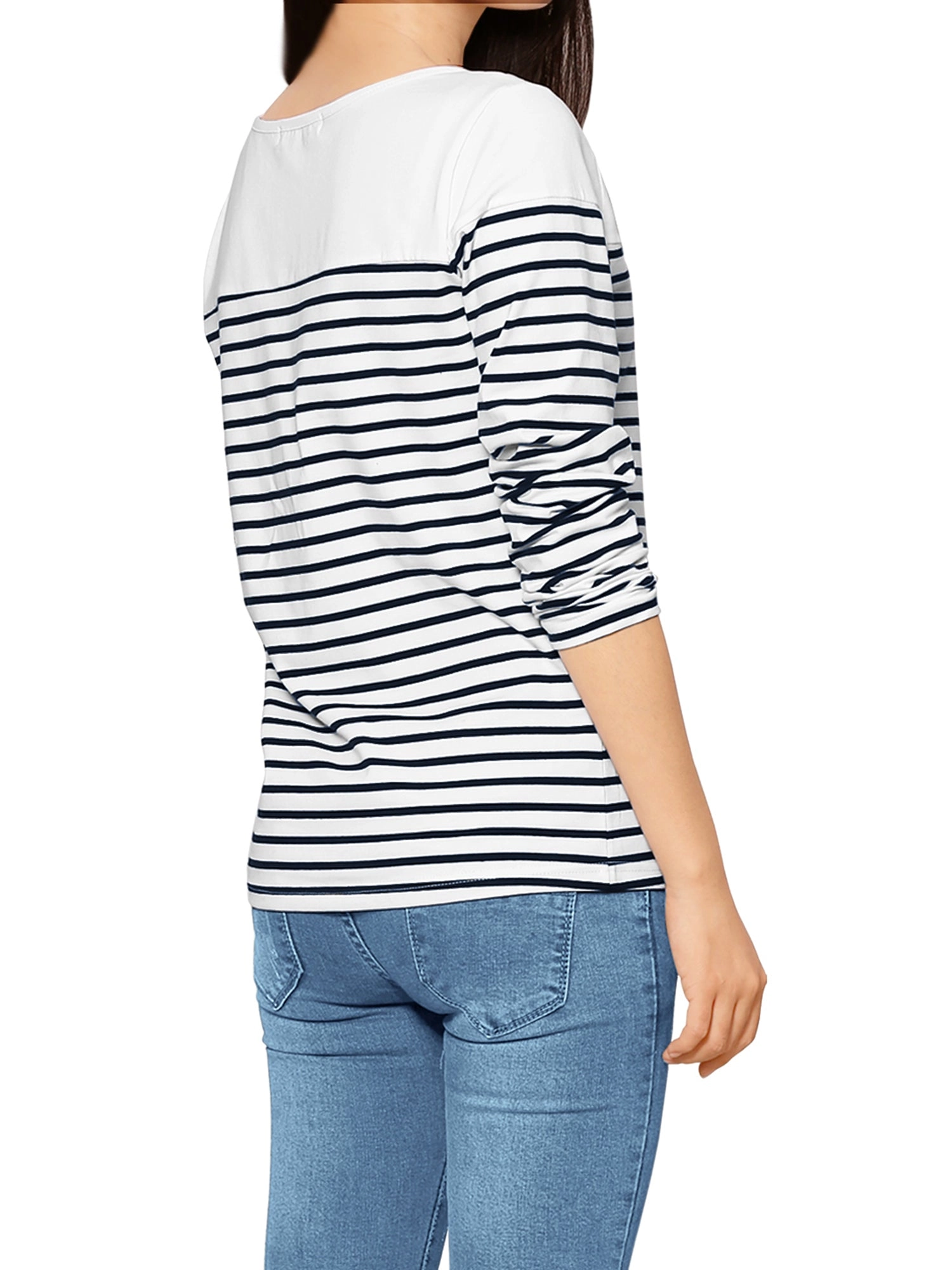 Color Block Long Sleeve Round Neck Striped T-Shirt