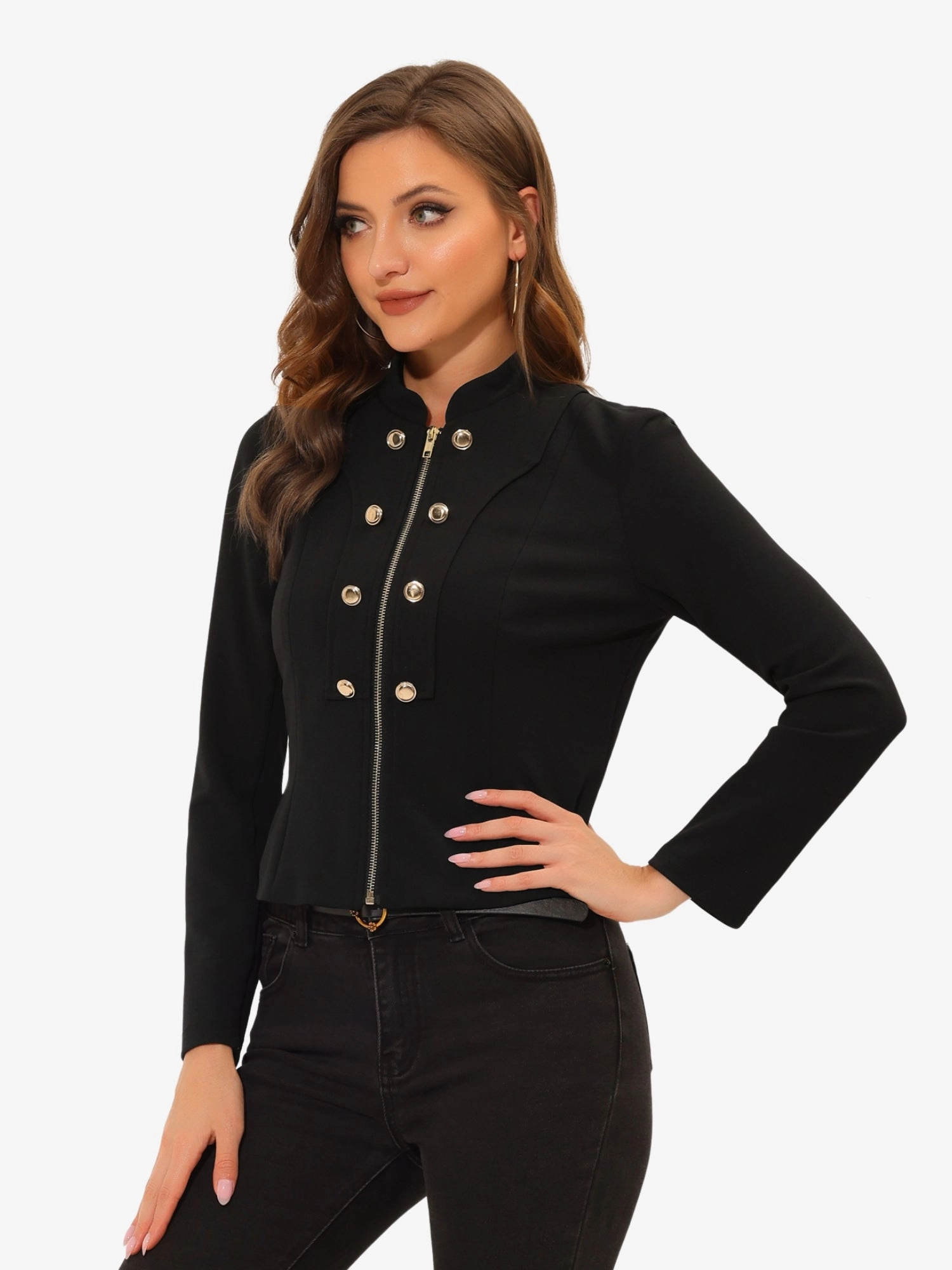 Crop Vintage Double Breasted Motorcycle Zip Up Steampunk Jacket
